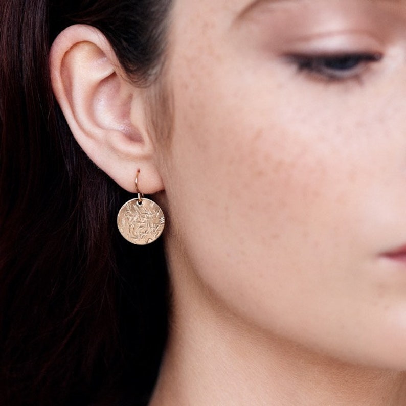 Hammered Gold Disc earrings - dainty danglys