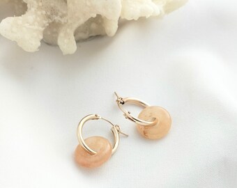 Orange Aventurine Hoop earrings with removable beads - gold fill