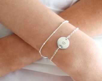 Silver Personalised bracelet - dainty silver disc - customised bracelet