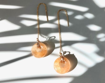 Orange Aventurine earrings - gold ear threaders