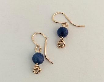 Gold Love Knot & Blue Bead earrings