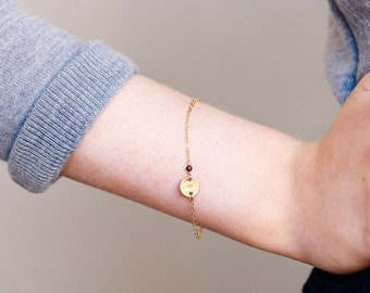 Personalised Birthstone bracelet - dainty gold chain - gold filled