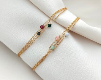 Triple strand gemstone bracelet - dainty gold chain