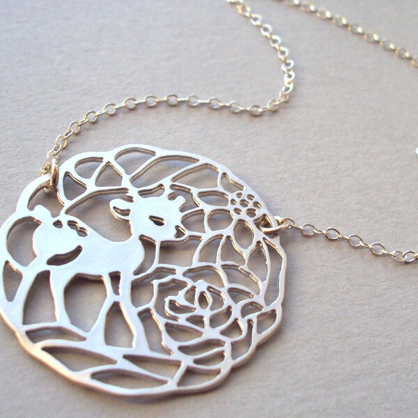 Silver Deer necklace with sterling silver chain