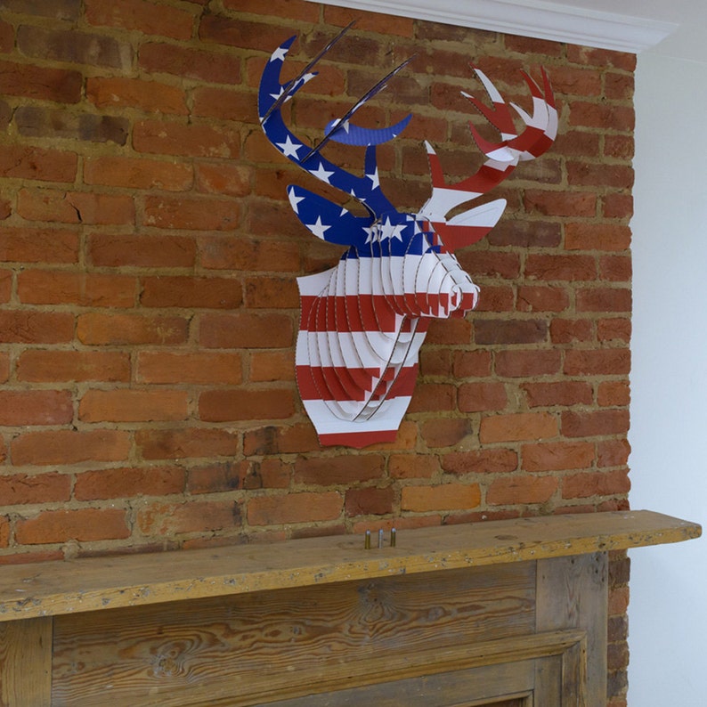Cardboard Safari Bucky Cardboard Deer Head U.S. Flag Etsy