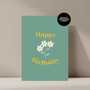 Biglietto di auguri con margherite, biglietto di auguri stampabile, biglietto per amanti dei fiori, biglietto vuoto all'interno, biglietto d'auguri verde 5x7, download digitale