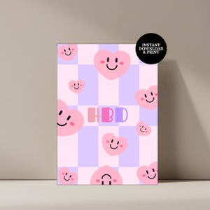 Carte de voeux imprimable HBD, carte de voeux de joyeux anniversaire, carte imprimable, carte Kawaii, carte de voeux 5 x 7, téléchargement immédiat