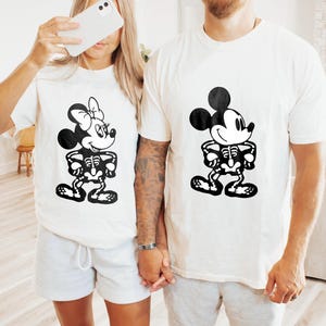 Mickey and Minnie Halloween Couple Shirts Comfort Colors®  Spooky Season, Disneyland Halloween, Mickey Minnie Skeleton Tee, Halloween Couple