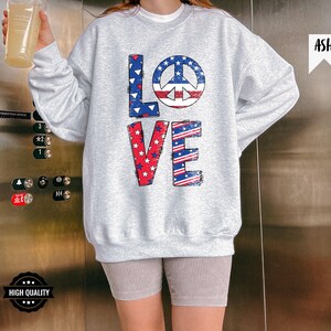 Chemise USA LOVE, T-shirt 4 juillet, t-shirt signe de paix patriotique, t-shirt amour américain, chemise signe de paix 4 juillet, chemise American Pride