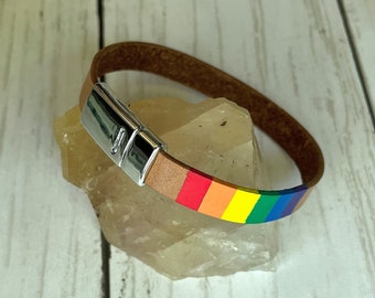 Pride Leather Bracelet with Magnetic Clasp, Pride Jewelry, Rainbow Jewelry