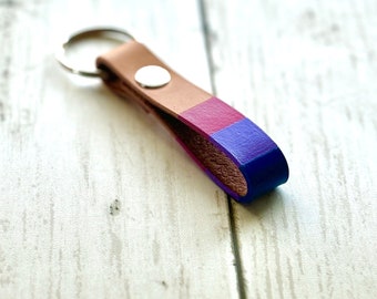 Bisexual Keychain, Pride Keychains, Rainbow Keychain, Pride Leather Keychain, Pride Month Gift, Gay Keychain Minimalist Leather Loops