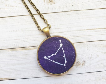 Capricorn Necklace, Zodiac Necklace, Constellation Necklace, Capricorn Jewelry, Leather Pendant, Astrology Necklace, 30" Chain