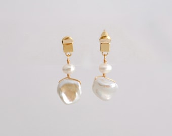 Handmade 14k Gold Plated Baroque Pearl Drop Earrings