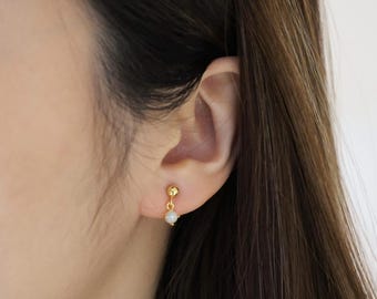 Dainty Gold Plated Opal Dangle Earrings, Opalite Dangle Earrings, Luminous Dream Dangles Opal Earrings, Tiny Opal Earring, Opal Drop Earring