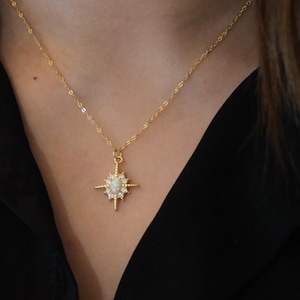 14k Gold North Star Opal S925 Necklace, North Star Nova Opal Necklace, Star Opal Necklace, Opal Starburst Necklace, Opal Star Necklace