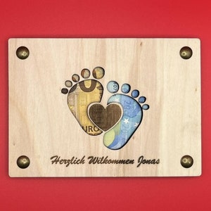 Geldgeschenk Karte personalisiert zur Geburt, Geschenk, Geldgeschenk, Geschenkidee aus Holz, Geburtstag