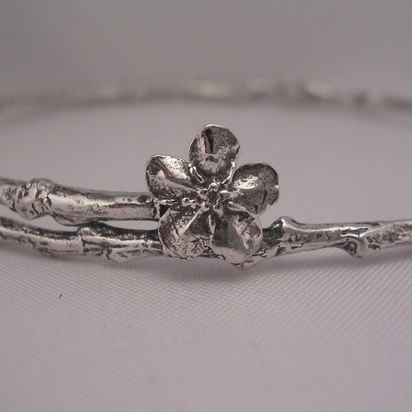 forget me not bangle bracelet memorial jewelry twig and wildflower bracelet sterling silver