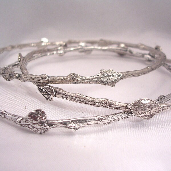 3 Large size Twig Bangles with leaves