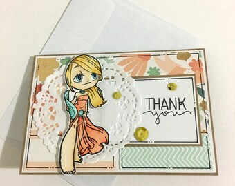 Thank You Card - Thanks - Thank you - Tropical, Gold, Coral and Turquoise