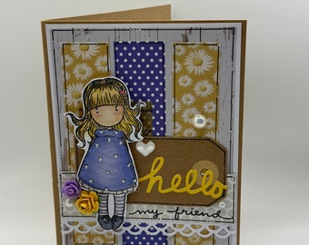 All Occasion Card - Hello My Friend -Purple & Yellow Floral- Friendship Card - Spring, Just Because Card - Galentine's Day - Birthday Card