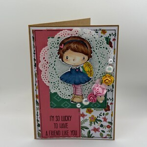 Tarjeta para todas las ocasiones - Hola mi amigo -Flor rosa y amarilla- Tarjeta de amistad - Primavera, Tarjeta sólo porque - Día de Galentine - Tarjeta de cumpleaños