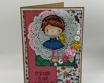 All Occasion Card - Hello My Friend -Pink& Yellow Floral- Friendship Card - Spring, Just Because Card - Galentine's Day - Birthday Card