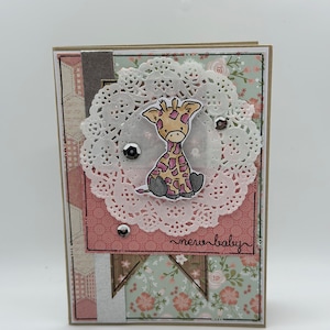 Nueva tarjeta de bebé - Baby Shower, Nuevo regalo de bebé, Jirafa, Bebé de bienvenida, Niña - Floral - Nueva niña Turquesa, Aqua, rosa, plata - Vintage