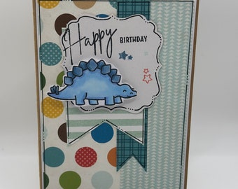 Birthday Card - Boys, Masculine, Mens, Dinosaurs - Dino - Lets Party - Stegosaurus - Prehistoric - Jurrasic