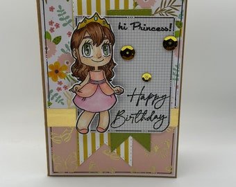 Carte d'anniversaire - joyeux anniversaire - carte de voeux, salut princesse - conte de fées - fantastique - princesse - reine - enfants - cartes