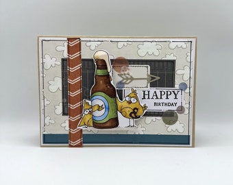 Birthday Card - Party Animals - Beer - Chickens - Alcohol- Lets Party - Adult - Party