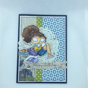 Birthday Card - Happy Birthday - Greeting Card,  Reading - books, book, book club, nerd, geek girl.
