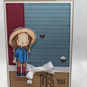 Miss You Card - te extraño - Vaquera, tarjeta de chica de campo