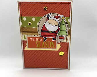 Christmas Card - Merry Christmas, Celebrate the Season, Santa, Christmas, Xmas, Xmas Card, traditional colours