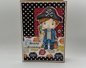 Birthday Card - Boys, Masculine, Pirate - Treasure - Buccaneer- Bounty - Parrot  - Lets Party - Kids Birthday - Birthdays