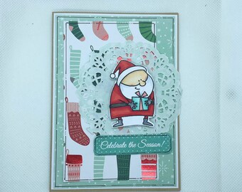 Christmas Card - Merry Christmas, Celebrate the Season, Santa, Christmas, Xmas, Santa Claus Xmas Card, Cartoon Santa, Teal, Turquoise