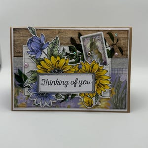 Tarjeta para toda ocasión: Pensando en ti - Tarjeta de amistad - Tarjeta de primavera, simplemente porque sí - Día de Galentine - Tarjeta de cumpleaños - Girasoles