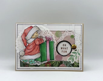 Christmas Card - Merry Christmas, Celebrate the Season, Santa, Christmas, Xmas, Xmas Card, traditional colours and pink