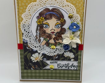 Birthday Card - Happy Birthday - Greeting Card,  Gardening - spring - Green- Daisy - Bee - Ladybug - Cards