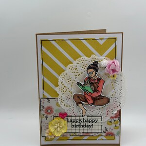Birthday Card - Happy Birthday - Greeting Card,  Reading - books, book, book club, nerd, geek girl.