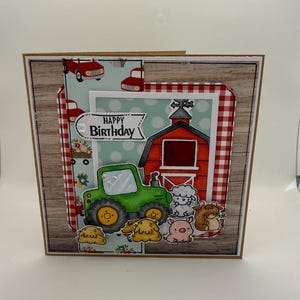 Birthday Card - Boys, Farm - Tractor - Barn - Cow, Pig, sheep Animals- Kids Birthday  - First Birthday - 1st Birthday - Country. Rustic