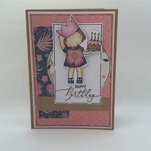 Tarjeta de cumpleaños - Mejores deseos - Tarjeta de cumpleaños - Rosa - Pastel- Pastel de cumpleaños- Sombrero de fiesta - Tarjeta rosa - tarjeta de regalo - Floral - Púrpura
