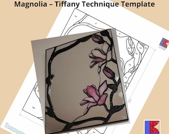 PDF Pattern for Stained Glass mirror Magnolia – Tiffany Technique Template