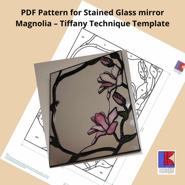 PDF Pattern for Stained Glass mirror Magnolia – Tiffany Technique Template