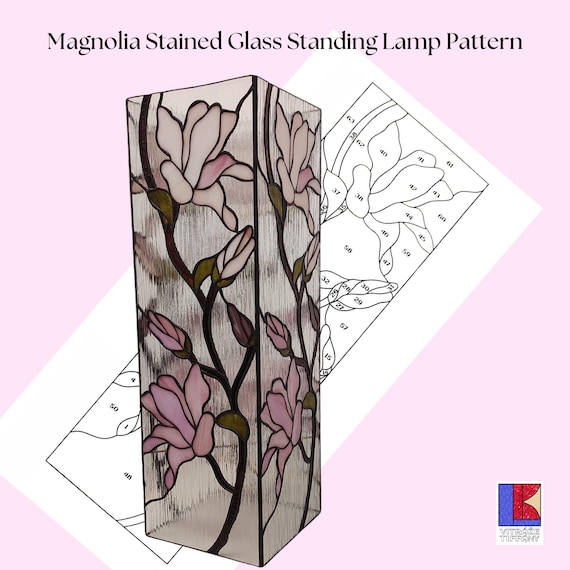 PDF Pattern for Four-Sided Stained Glass Lamp "Magnolia" – Tiffany Technique Template