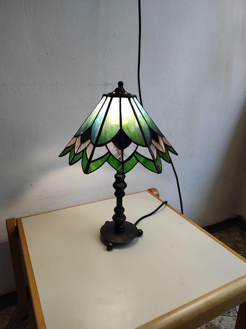 Pattern on a stained glass hexagonal lamp