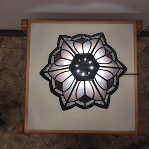 Pattern on a stained glass hexagonal lamp