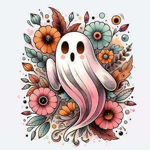 Summerween Floral Ghost PNG Digital Download Graphic Summerween Sublimation Graphic
