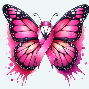 Breast Cancer Awareness Ribbon PNG Digital Download Graphic Breast Cancer Ribbon and Butterfly Graphic