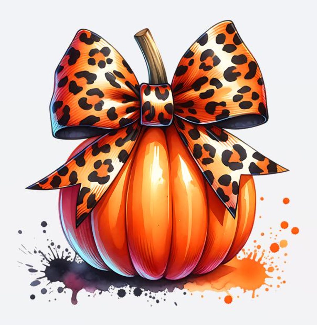 Boho Fall Coquette Leopard Bow Pumpkin PNG Digital Download Graphic ...