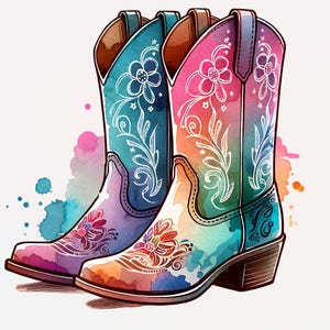 Watercolor Cowgirl Boots PNG Digital Download Graphic Cute Cowgirl Boots Clipart Cowgirl T-shirt Design